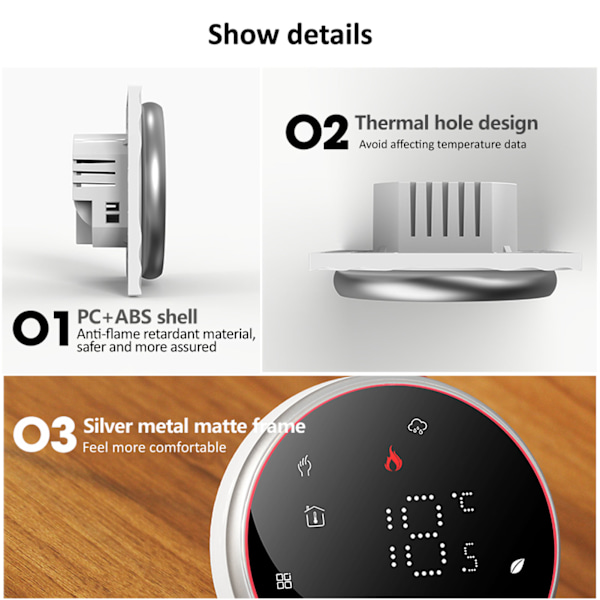Trådløs Smart Termostat Programmerbar Smart Home Termostat til Kedelvarme AC95‑240V Rund Bundsort