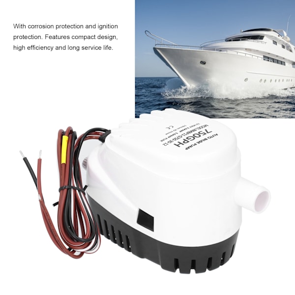 12V 750GPH Automatisk Neddykket Bilgepumpe med Innebygd Flytesvivel Marine Båttilbehør