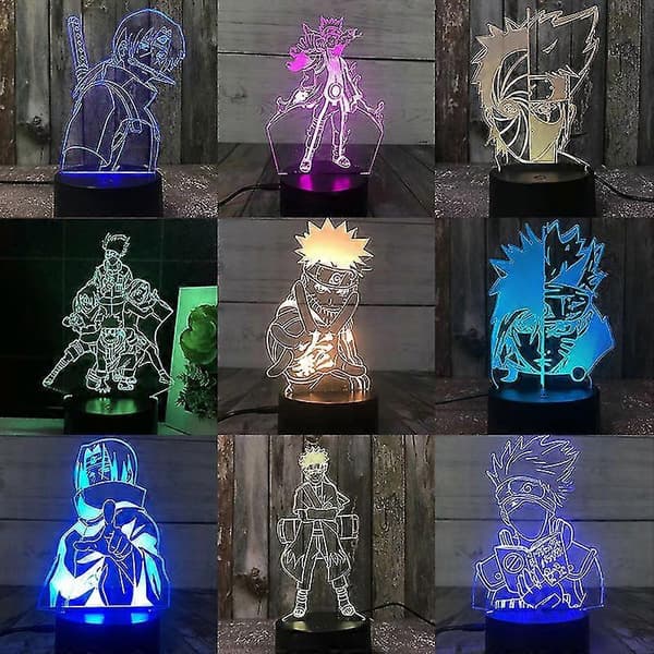 3D natlampe Naruto-team hvirvel Naruto Sasuke Sakura karakter LED natlampe E
