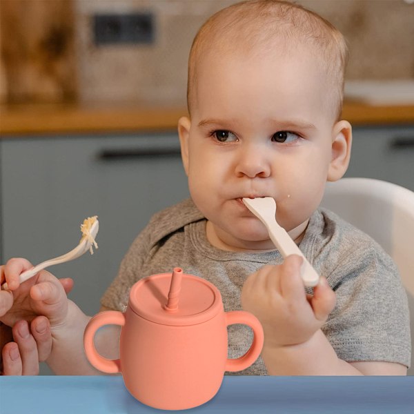 Silikon Baby Træningskop Ubrækkelig Toddler Sippy Cups med Strå Toddler Kopper