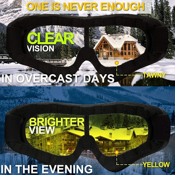 Skibriller, 2-pack, Snowboardglasögon för barn, pojkar & flickor, ungdomar, män & kvinnor, hjälmkompatibla med UV 400-skydd, vindbeständiga