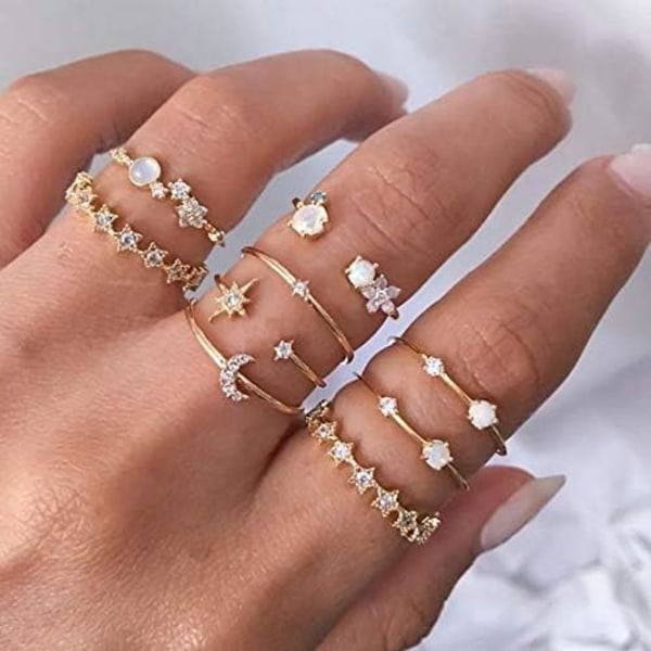 Ring Gull Boho Ring Jente Vintage Gem Krystall Ring Knuckle Knot Ringsett Tenåring Fest Daglig Ferie Smykker Gave