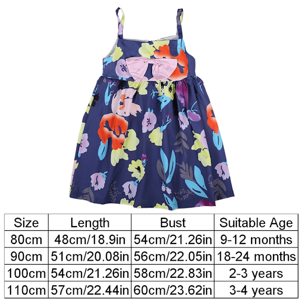 Baby Pige Tanktop Kjole Fit & Flare Blomsterprint Buesløjfe Dekoration Sommerkjole (110)