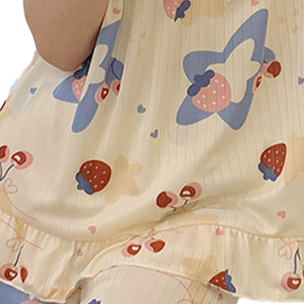Dam Pyjamas Set med Korta Ärmar, Två Delar, Söt Tryckt Volangkant, Fluga, Loungewear Set Typ 2 L