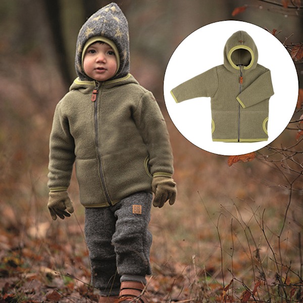 Efterårs- og vinterstyle fleece jakke til drenge og piger, baby fleece jakke med hætte (grøn)