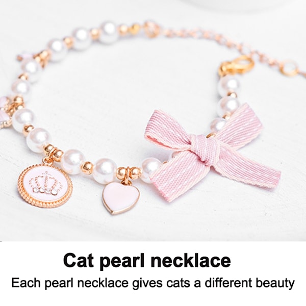 Halsband med pärlor för hund och katt, bling-accessoarer, band, kärlekshänge, husdjurssmycken för valpar, chihuahua, yorkie, justerbart, handgjort