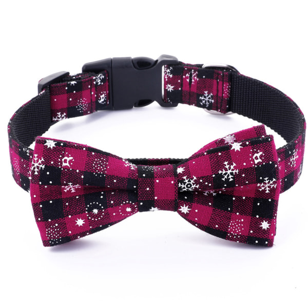 Christmas Dog Collar Adjustable Snowflake Pattern Pink with Bow