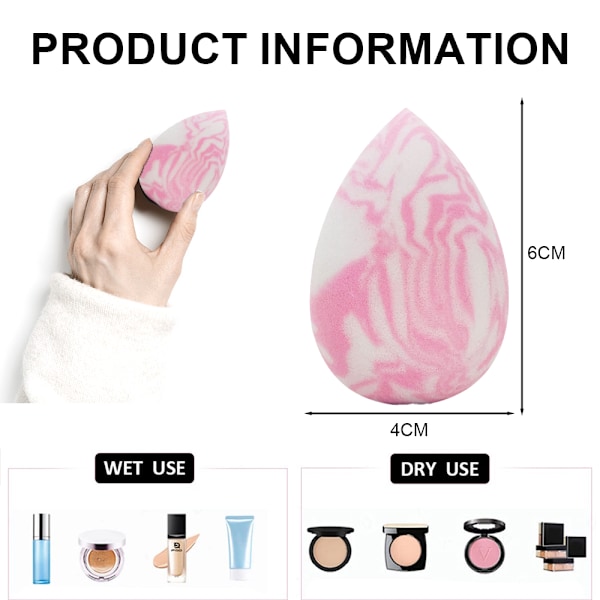 2 st Marmor Makeup-svampar, Mjuka Skönhetsprodukter, Makeup-svamp för Foundation, Concealer