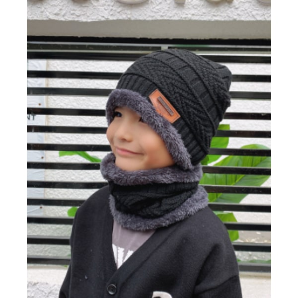 1PCS children's black warm knitted down one cap winter outdoor