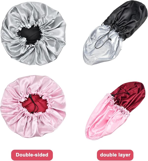 2-pak Satin Hårbonnet Sovehætte Natthue Sovehovedbeskyttelse Elastisk