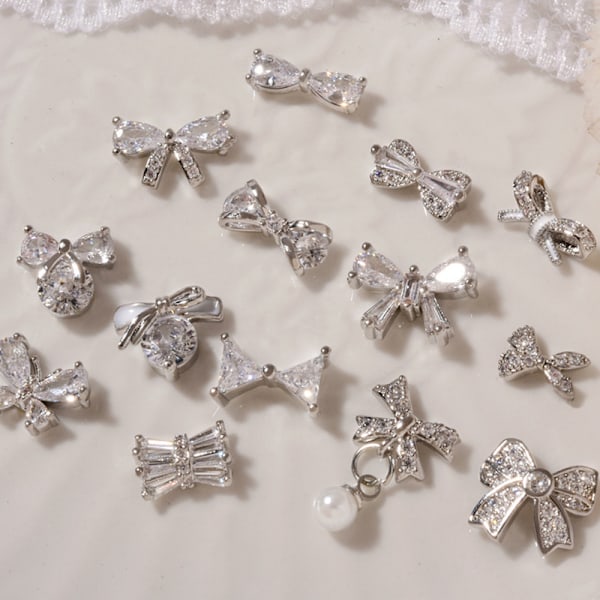 12 stk. Sløjfe-neglelegeringer med rhinestones til neglekit Sløjfe-neglekrystaller til akrylnegle Juveler Rhinestones Neglekunst