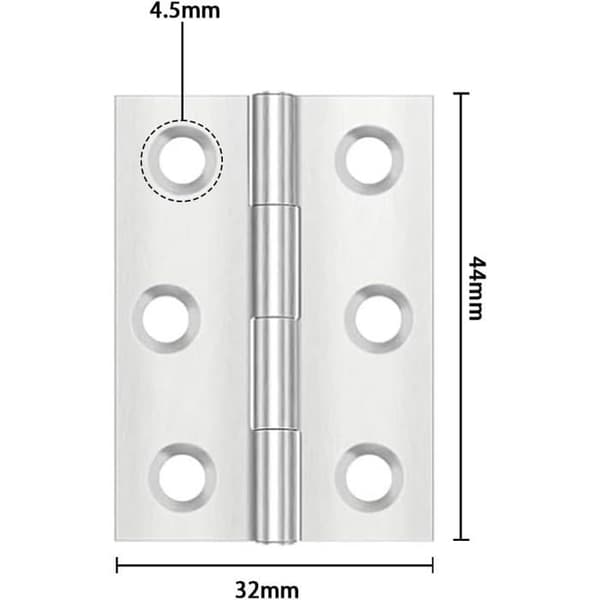 AIMOONSA - 4-pak flade hængsler i rustfrit stål 44×32×1,2 mm (6 huller) med 24 skruer, skruemontering