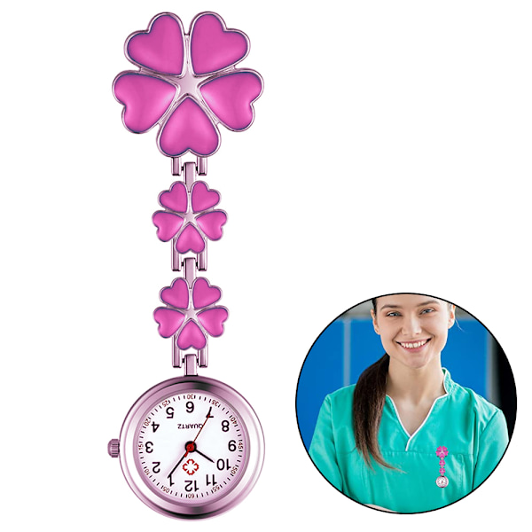 Damklocka med klämma, zinklegering, kvarts, sjuksköterskeklocka, blomform, lapelklocka, hängande fickklocka, med fem hjärtformade