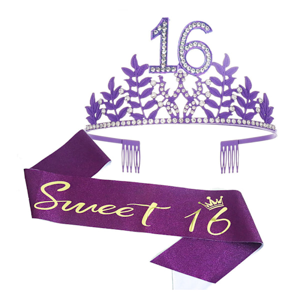16. syntymäpäiväsash ja timantti tiara setti, Onnellinen 16. syntymäpäivälahjat hänelle 16. syntymäpäiväkoristeet naisille