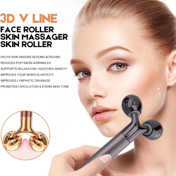 2-i-1 Ansiktsmassagekit Elektrisk 3D Ansiktsrulle Massager T-formad Ansiktsmassage Set Hudmassageverktyg