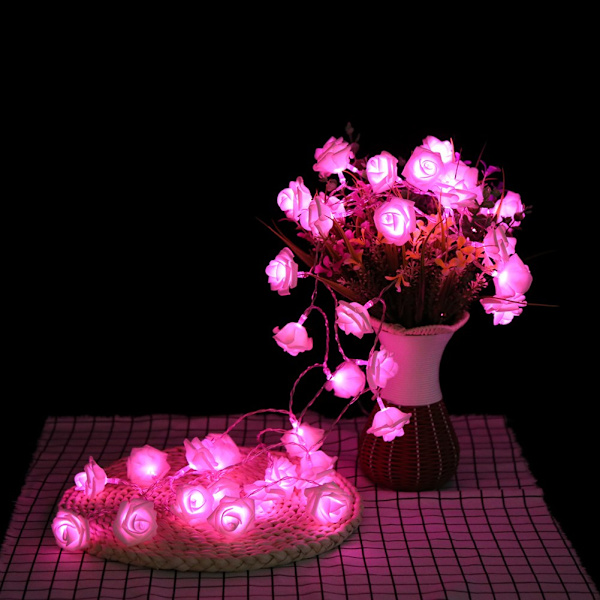 LED Roseblomst Lyslenke Julebryllup Fest Hagedekorasjon (Rosa 5m)