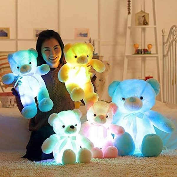 LED Teddybjørn Plussj Leke Fargerik Lysende Leke for Barn Voksne Bursdagsgave