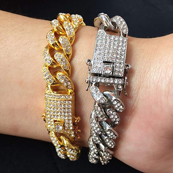 Kedja för män, 18,5 mm, guldpläterad/platina vitguld finish diamantlänk kedja Miami choker halsband armband