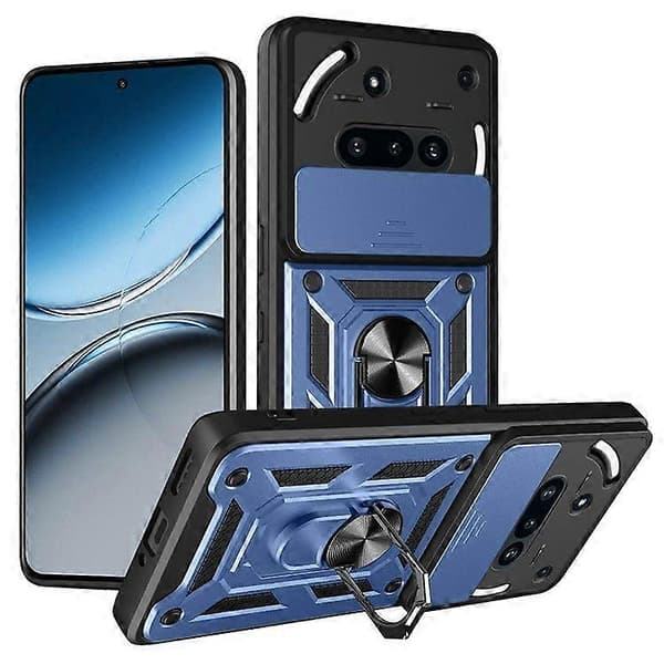 Etui til Nothing Phone (3a) med skyvbart kameradeksel PC + TPU stativ telefonbeskyttelse (blå)