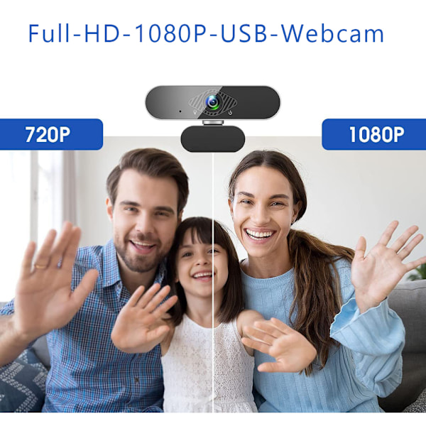Webbkamera med mikrofon, 1080P HD-webbkamera med 120° synfält, exponeringskorrigering och roterande klipp för livestreaming, videosamtal,