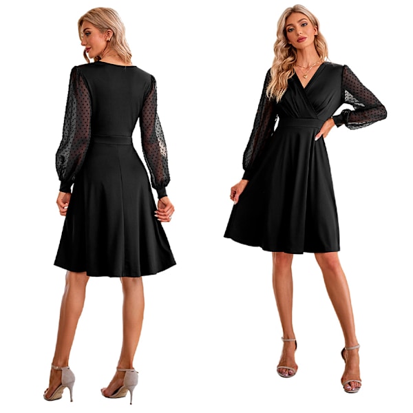 Kvinners V-hals Cocktail Bryllup Fest Casual Mini Kjole, Solid Jacquard Kjole