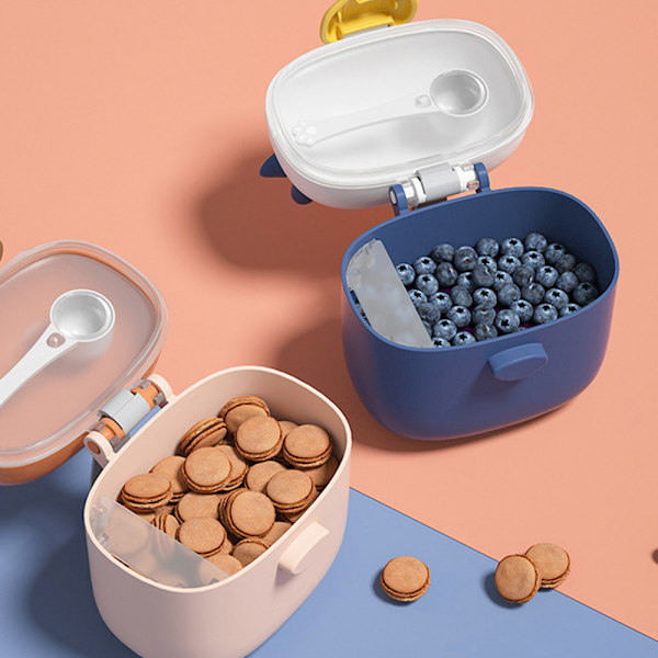Melkepulverdispenser med skje og nivåjustering, bærbar oppbevaringsbeholder for frukt, snacks og nøtter