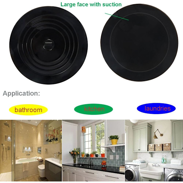 Badkarsplugg Svart/Vit, 15 cm Stor Silikonavloppsplugg Hårfälla Platt Sugkoppskydd för Kök Badrum och Tvättstuga$Badkarsplugg för