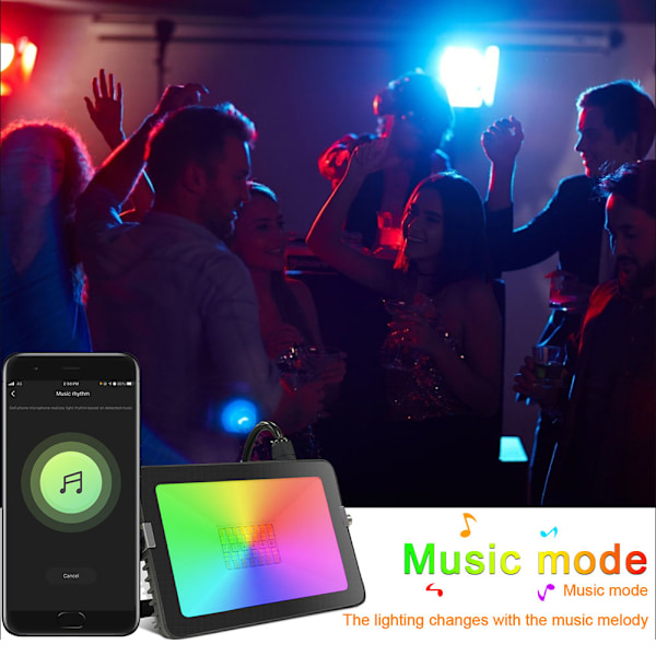 30W RGB LED-strålkastare, Bluetooth APP-kontrollfärgskiftande LED-strålkastare, musiksynkronisering, timing, 2700K varmvit, IP66 vattentät utomhus