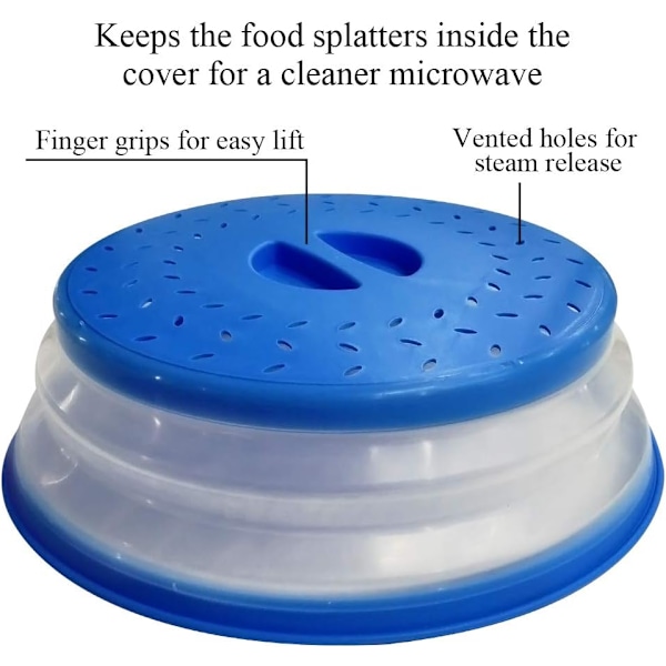 Cover 10,5 tum hopfällbart cover för mattallrik - BPA-fritt, lättgrepp, mikrovågsplattskyddslock med ångventil och durkslagssil