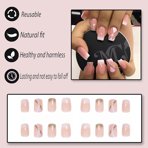 24st Press on Nails Korta fyrkantiga falska naglar Full Cover Stick on Nails Korta franska lösnaglar med lim Akrylnaglar för kvinnor och flickor (orange
