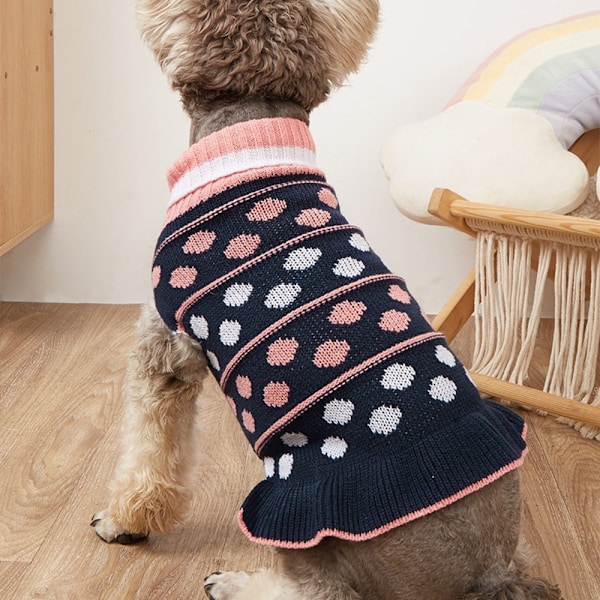 Hundetrøje Kjole Hundetrøje med Snorehul Strikket Varmt Hundetøj med Poms Poms til Efterår Vinter