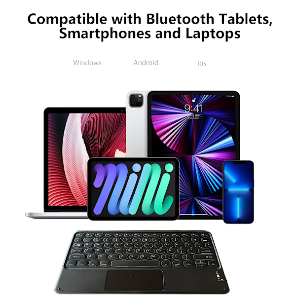 10 tums Bluetooth-tangentbord med pekfunktion, ultratunt trådlöst Bluetooth-tangentbord med pekplatta, inbyggt uppladdningsbart