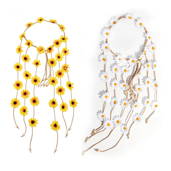 2 stk Blomster Hodebånd Sommer Solsikke Hårtilbehør, Perler Justerbar Blomster Hodeplagg Hårtilbehør
