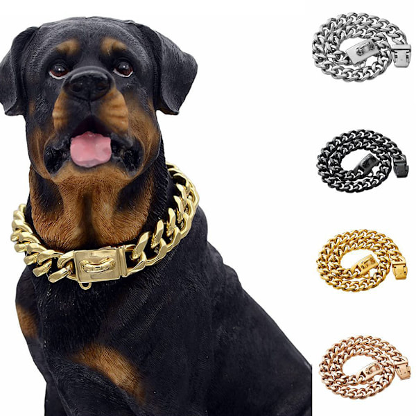 Lyxigt 18K guld hundhalsband, personligt kraftigt 1/2 tum brett rostfritt stål kubanskt halsband