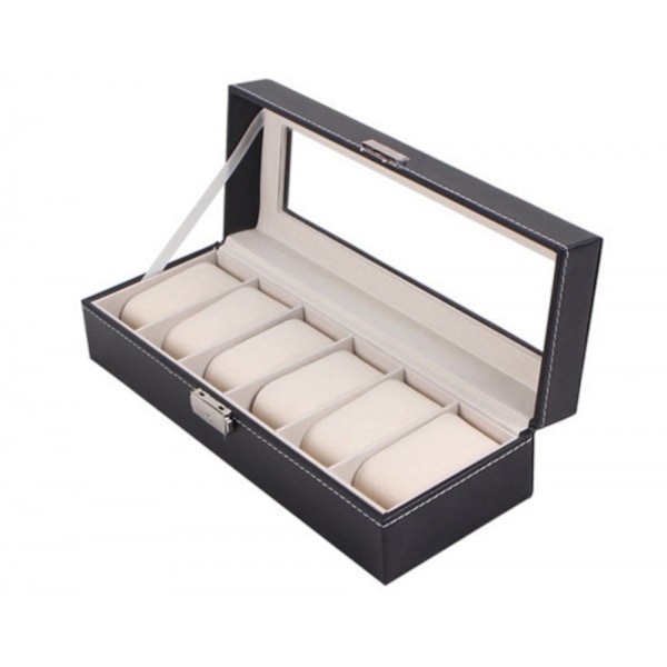 Watchbox, Klockbox, 6 Klockor, Svart, Vit Söm, Svart
