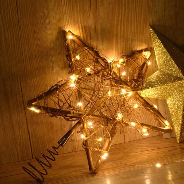 Stjerneformet juletretopp med 30 varmhvite kobber-LED-lys