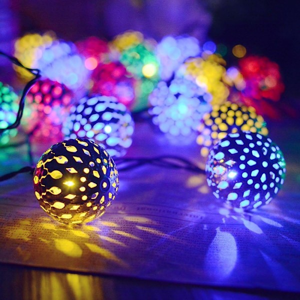 Solar String Lights - Flerfärgad Marockansk Lights String 20 LED Globe String Lights 15ft Solar Decor Lights Utomhusdekoration för uteplats bakgård