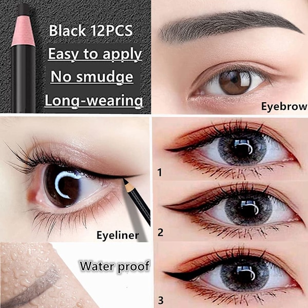 12 stk. Sorte Øjenbryn Eyeliner Blyanter Makeup Pen, Vandfast Øjenbryn Blyant, Langvarig Farve Øjenbryn Gel Pen, Øjenbryn Farveblyanter