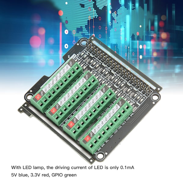 Terminalblock Breakout Board LED-lampa 3.3V 3A Terminalblockmodul för RPi A+3A+B+2B 3B 3B+4B