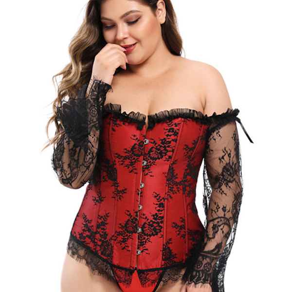 Naisten korsetit Bustier Top Gothic Sexy Olkapäähihnoilla - Punainen