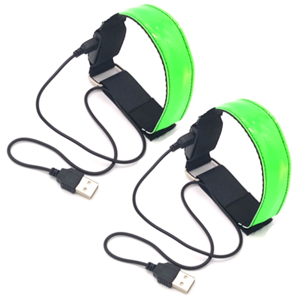 2 stk USB-oppladbare lysende armbånd med opplyst håndleddsstropp