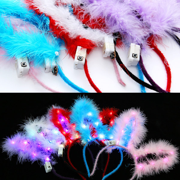 LED-kaninöronpannband Luminous Feather Headband Söt Festival Hårbåge Fest Hårtillbehör