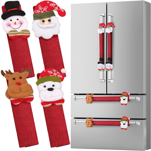 Kylskåp Dörrhandtagsöverdrag Set om 8, Santa Snowman Köksapparatöverdrag Kylskåp Mikrovågsugn Diskmaskin Dörrhandtagsskydd Jul