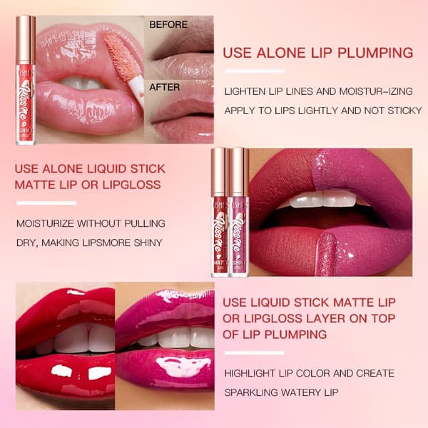 3-piece lip gloss set, moisturizing matte with fine shimmer, waterproof and smudge-proof, US004A+B