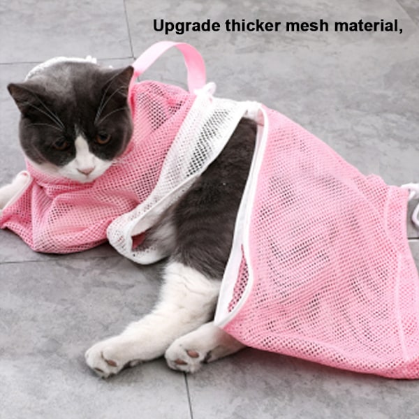 Kattbadpåse, valp hundrengöring duschpåse - justerbar anti-bit och anti-scratch polyester mjuk fasthållning katt grooming väska för bad, spik