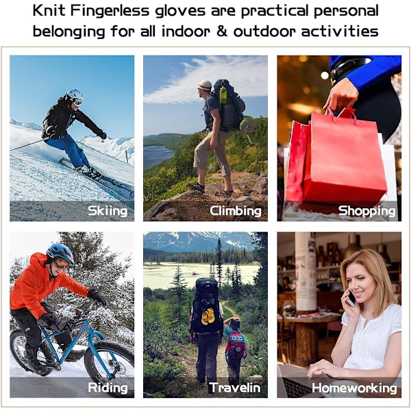 Termisk Isolerende Fingerløse Teksthandsker Unisex Vinter Varme Strikket Konvertible Vanter Klaplåg