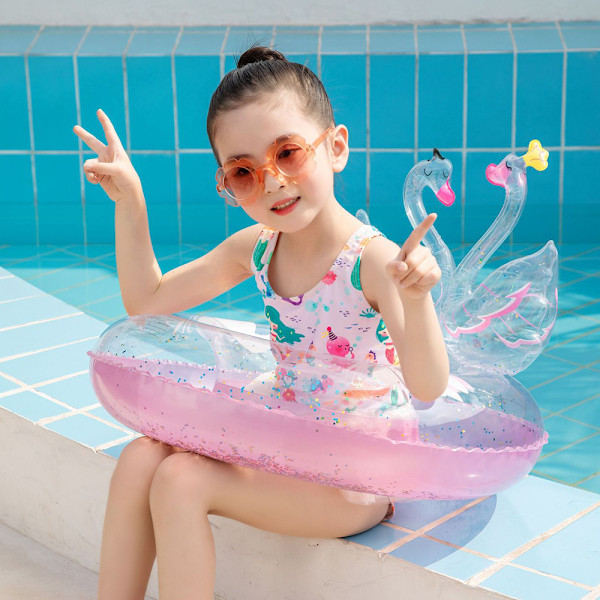 Oppustelig Glitter Svan Bade Ring Sjov Tvilling Svaner Pool Float, Børne Pool Float i Sommer