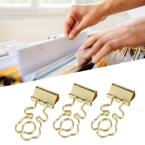 100 st Mini Bindningsklämmor Blomma Form Stark Klämkraft Metall Lång Svans Klämmor Kontorsmaterial Guld