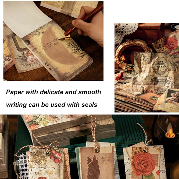 100 kpl pakattu romanttinen scrapbook-paperi Vintage Scrapbook -tarvikkeet Vintage Kukka Kasvi Kello kokoelma