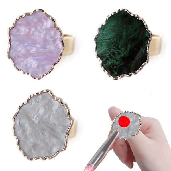 3 stk Harpiks Neglekunstpaletter med Justerbare Fingerringer, Tegne Neglefargepalett Neglekunstverktøy